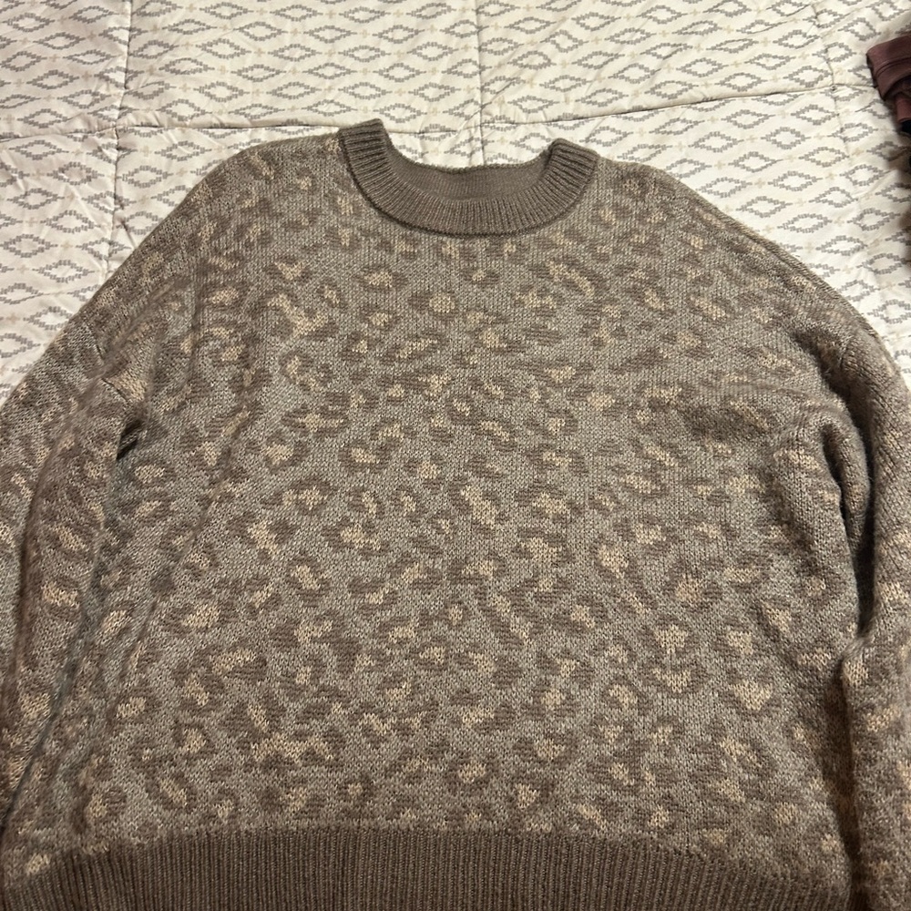 Aerie Brown Leopard Print Crewneck Sweater